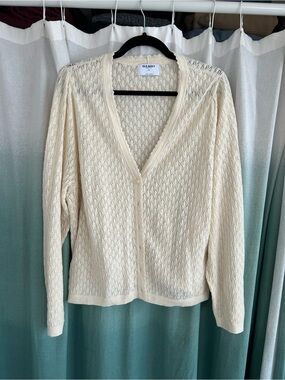 Old Navy Cream Open-Weave V-Neck Button Cardigan